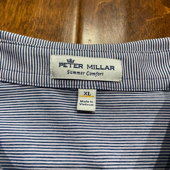 Peter Millar Summer Comfort Performance Polo Navy White Pinstripe Men's Size XL - Picture 6 of 9